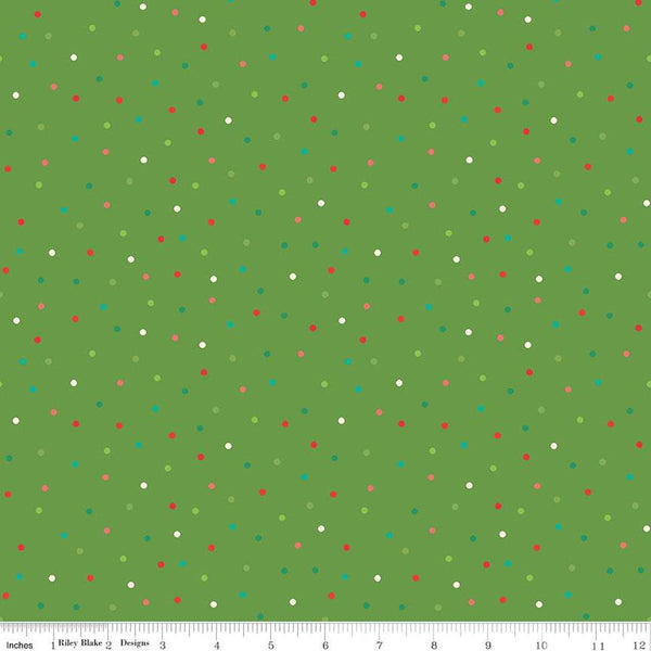 Fat Quarter End of Bolt - Winter Wonder Dots C12068 Green - Riley Blake Designs - Christmas Dot Dotted - Quilting Cotton Fabric