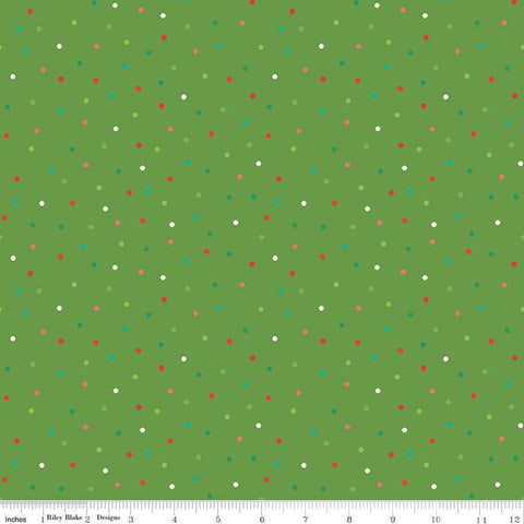 Fat Quarter End of Bolt - Winter Wonder Dots C12068 Green - Riley Blake Designs - Christmas Dot Dotted - Quilting Cotton Fabric