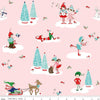 12" End of Bolt - Pixie Noel 2 Main C12110 Pink - Riley Blake Designs - Christmas Pixies Animals Trees Snow - Quilting Cotton Fabric