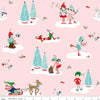 13" End of Bolt - Pixie Noel 2 Main C12110 Pink - Riley Blake Designs - Christmas Pixies Animals Trees Snow - Quilting Cotton Fabric