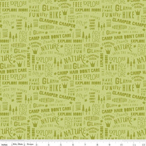 29" End of Bolt - CLEARANCE Glamp Camp Phrases C12354 Green - Riley Blake- Glam Camping Glamping Text Icons - Quilting Cotton Fabric