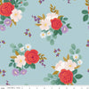 SUPER DEAL! Fat Quarter End of Bolt Piece - Sweet Picnic Main C12090 Sky - Riley Blake Designs - Floral Flowers - Quilting Cotton Fabric