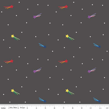 Fat Quarter End of Bolt - Imagine Shooting Stars C12163 Charcoal - Riley Blake Designs - Star - Quilting Cotton Fabric