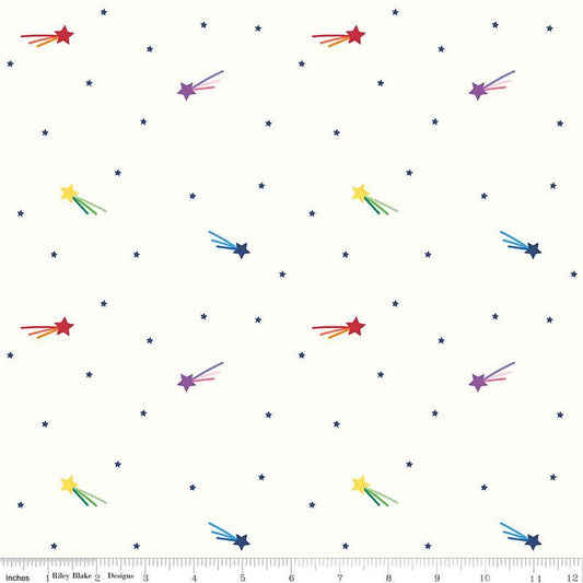 Fat Quarter End of Bolt - Imagine Shooting Stars C12163 Off White - Riley Blake Designs - Star - Quilting Cotton Fabric