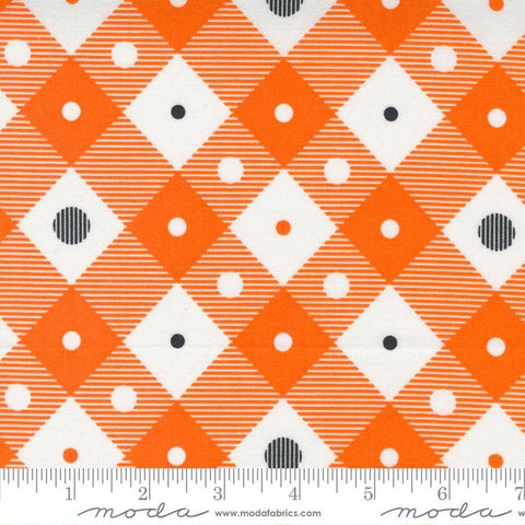 1 Yard End of Bolt-SALE Too Cute to Spook Lift Your Spirits 22425 Orange Pumpkin- Moda - Halloween Check Plaid Dots - Quilting Cotton Fabric