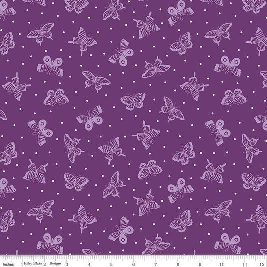 Fat Quarter End of Bolt - CLEARANCE Sweet Picnic Kaleidoscope C12094 Berry - Riley Blake - Butterflies Blush Dots - Quilting Cotton Fabric