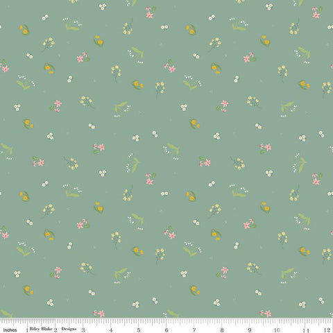 Fat Quarter End of Bolt - SALE Emma Ditzy C12216 Dark Green by Riley Blake Designs - Floral Flowers - Quilting Cotton Fabric