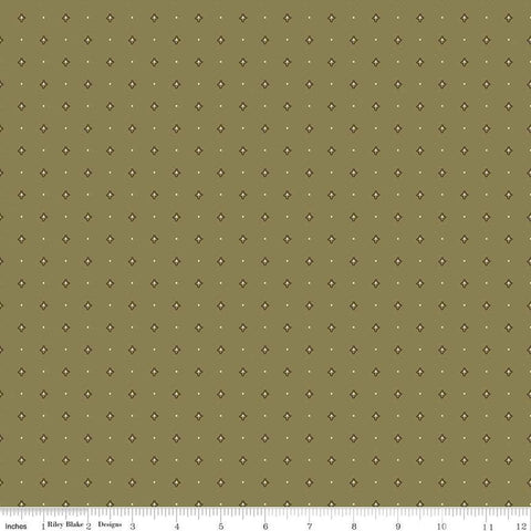 20" End of Bolt - Go West with John Wayne Dots C12194 Moss - Riley Blake - Cowboy Western Dotted Curved Diamonds  - Quilting Cotton Fabric