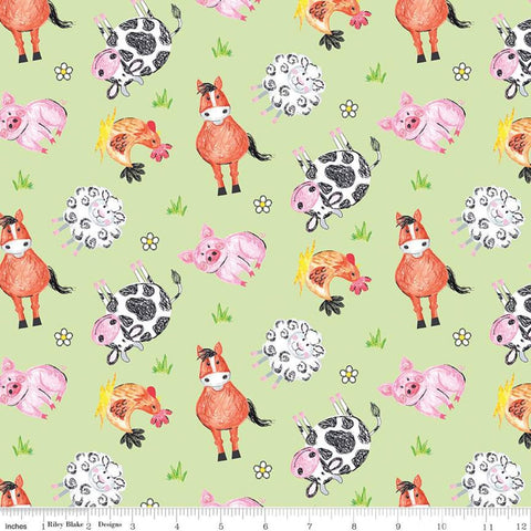 22" End of Bolt Piece - Coloring on the Farm Animals C12231 Green - Riley Blake - Crayons Cows Horses Sheep Pigs  - Quilting Cotton Fabric