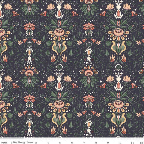 18" End of Bolt - Elegance Main C12220 Midnight by Riley Blake Designs - Damask - Style Floral Flowers - Quilting Cotton Fabric
