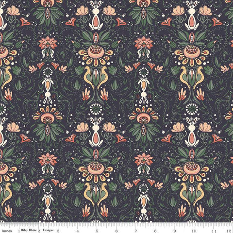 13" End of Bolt - SALE Elegance Main C12220 Midnight by Riley Blake Designs - Damask - Style Floral Flowers - Quilting Cotton Fabric