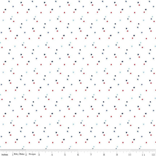 DEAL Seasonal Basics Stars White Patriotic Fabric - Riley Blake Quilting Cotton Fabric