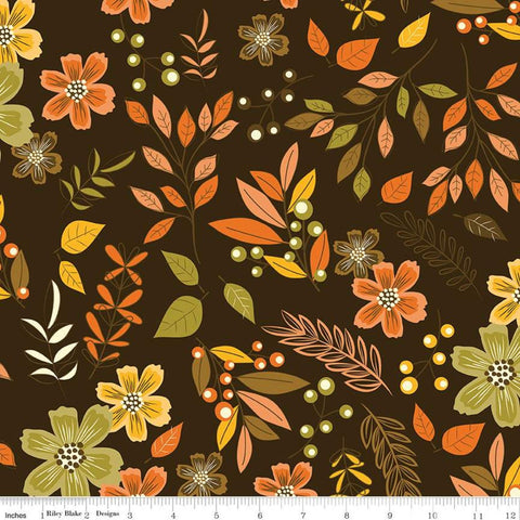 18" End of Bolt Piece - Awesome Autumn Main C12170 Raisin by Riley Blake Designs - Fall Leaves Flowers Berries - Quilting Cotton Fabric