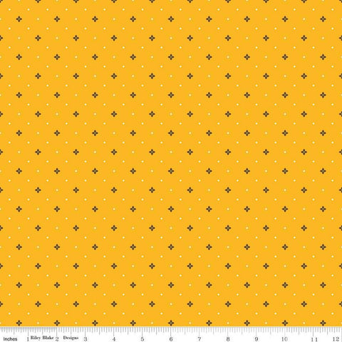 Fat Quarter End of Bolt - SALE Awesome Autumn Ditsy C12176 Saffron by Riley Blake - Fall Geometric Flowers Diamonds - Quilting Cotton Fabric