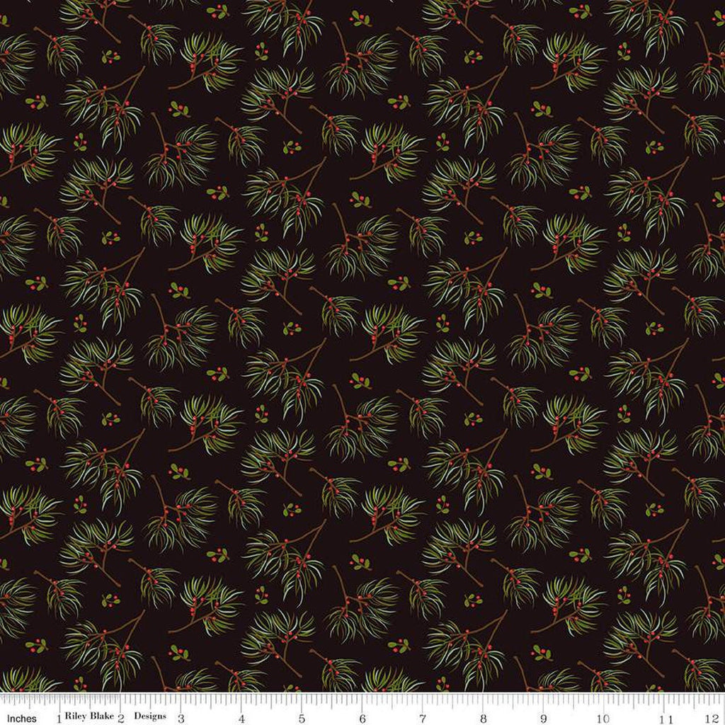 Fat Quarter End of Bolt - SALE Adel in Winter Pine C12263 Mocha - Riley Blake - Christmas Sprigs Needles Berries - Quilting Cotton Fabric