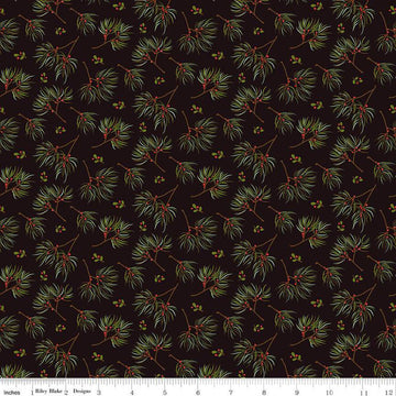 18" End of Bolt - SALE Adel in Winter Pine C12263 Mocha - Riley Blake Designs - Christmas Sprigs Needles Berries - Quilting Cotton Fabric