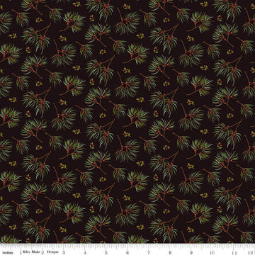 18" End of Bolt - SALE Adel in Winter Pine C12263 Mocha - Riley Blake Designs - Christmas Sprigs Needles Berries - Quilting Cotton Fabric
