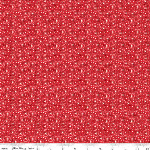 Fat Quarter End of Bolt - Adel in Winter Lights C12266 Red - Riley Blake Design - Christmas Dots Concentric Circles - Quilting Cotton Fabric