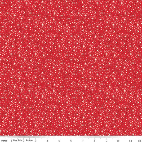 27" End of Bolt - Adel in Winter Lights C12266 Red - Riley Blake Designs - Christmas Dots Concentric Circles - Quilting Cotton Fabric