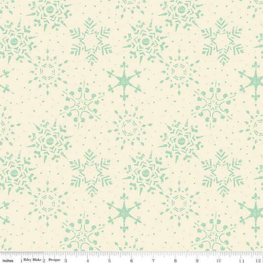 14" End of Bolt - SALE Adel in Winter Snowflakes C12267 Mint - Riley Blake Designs - Christmas Snowflake Dots - Quilting Cotton Fabric