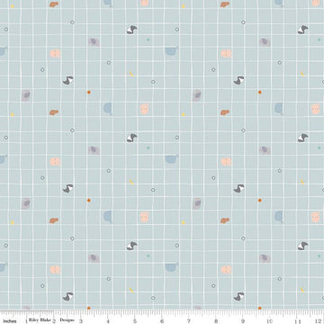11" End of Bolt - SALE Little Things Grid Mist - Riley Blake -  Quilting Cotton Fabric