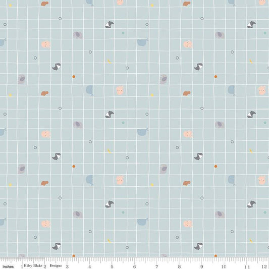 11" End of Bolt - SALE Little Things Grid Mist - Riley Blake -  Quilting Cotton Fabric