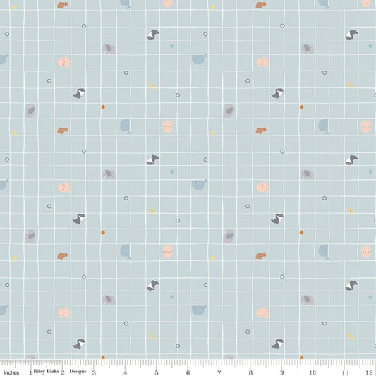 11" End of Bolt - SALE Little Things Grid Mist - Riley Blake -  Quilting Cotton Fabric
