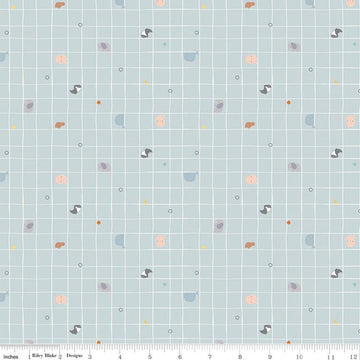 11" End of Bolt - SALE Little Things Grid Mist - Riley Blake -  Quilting Cotton Fabric