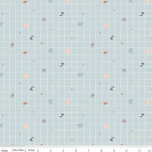 11" End of Bolt - SALE Little Things Grid Mist - Riley Blake -  Quilting Cotton Fabric