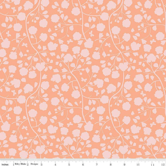 Fat Quarter End of Bolt - SALE Emma Shadow Garden C12214 Peach - Riley Blake Designs - Floral Flowers Vines Butterflies - Quilting Cotton