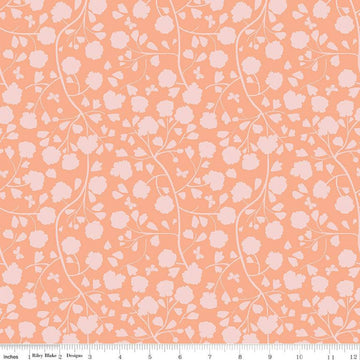 16" End of Bolt - SALE Emma Shadow Garden C12214 Peach - Riley Blake Designs - Floral Flowers Vines Butterflies - Quilting Cotton Fabric