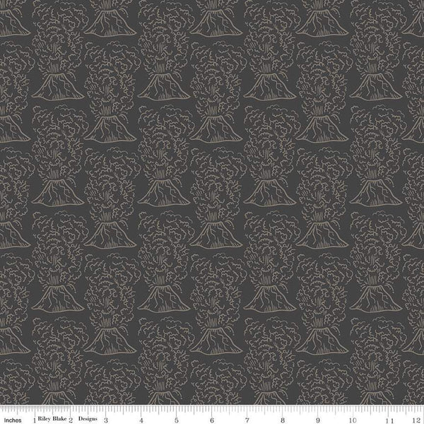 Fat Quarter End of Bolt - SALE Roar Volcanos C12461 Charcoal by Riley Blake Designs - Children's Erupting Volcano - Quilting Cotton Fabric