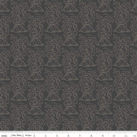 Fat Quarter End of Bolt - SALE Roar Volcanos C12461 Charcoal by Riley Blake Designs - Children's Erupting Volcano - Quilting Cotton Fabric