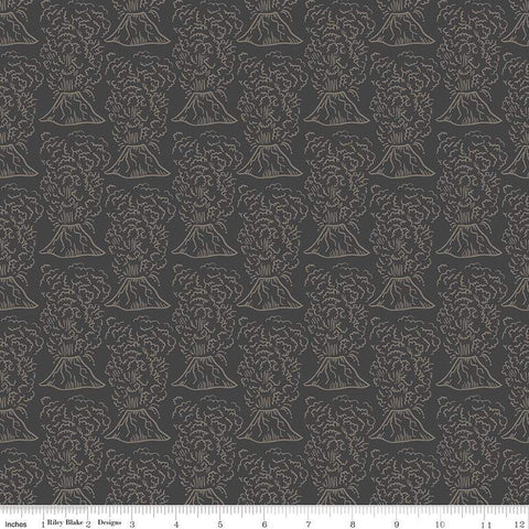Fat Quarter End of Bolt - SALE Roar Volcanos C12461 Charcoal by Riley Blake Designs - Children's Erupting Volcano - Quilting Cotton Fabric