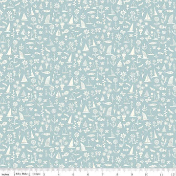 SALE Riviera Collection C Sealife D 01666455B - Riley Blake Designs - Boats Flowers Fish Blue - Liberty Fabrics  - Quilting Cotton Fabric