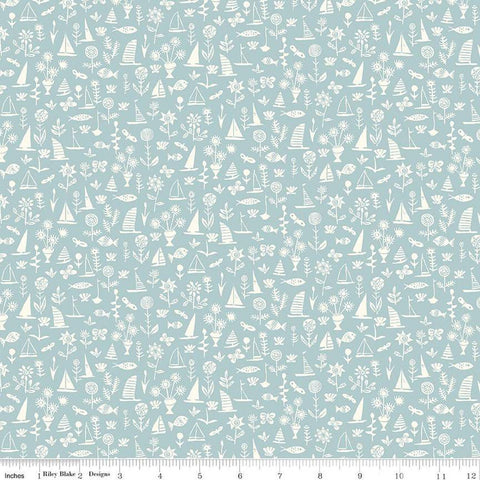 SALE Riviera Collection C Sealife D 01666455B - Riley Blake Designs - Boats Flowers Fish Blue - Liberty Fabrics  - Quilting Cotton Fabric