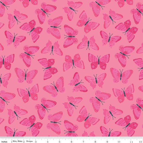 22" End of Bolt - SALE Strength in Pink Butterflies C12621 Pink - Riley Blake Designs - Breast Cancer - Quilting Cotton Fabric