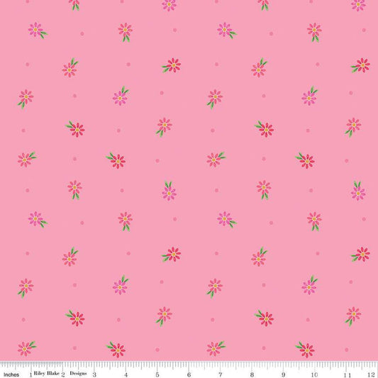 18" End of Bolt - SALE Strength in Pink Daisies C12625 Pink - Riley Blake - Floral Flowers Dots Breast Cancer - Quilting Cotton Fabric