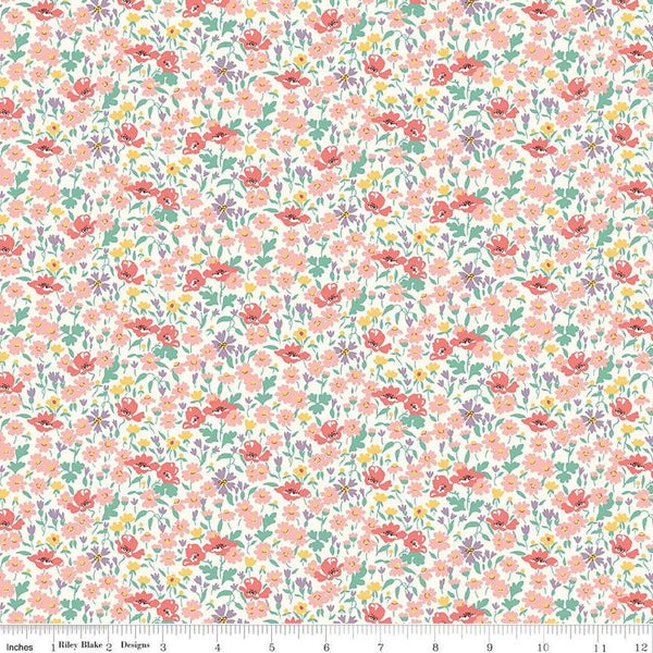 Fat Quarter End of Bolt - SALE Riviera Collection C Wildflower Poppy 01666463C - Riley Blake - Flowers - Liberty Fabrics  - Quilting Cotton
