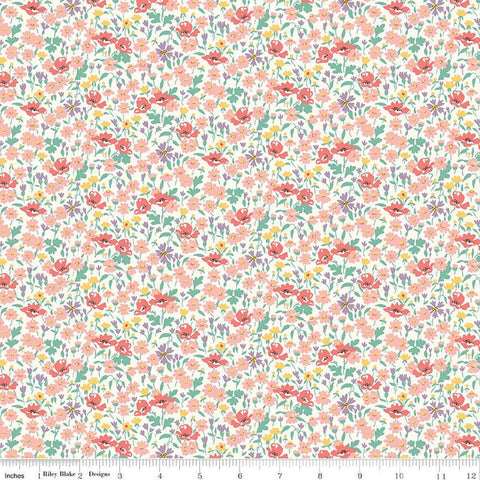Fat Quarter End of Bolt - SALE Riviera Collection C Wildflower Poppy 01666463C - Riley Blake - Flowers - Liberty Fabrics  - Quilting Cotton