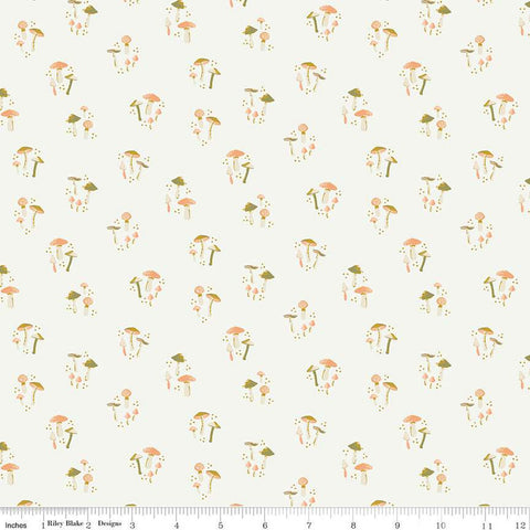 33" End of Bolt - SALE Wildwood Wander Mushrooms C12433 Cream - Riley Blake Designs - Quilting Cotton Fabric