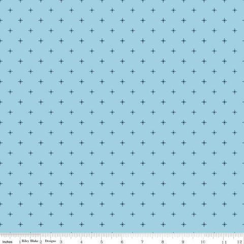 Fat Quarter End of Bolt - CLEARANCE Wildwood Wander Compass C12436 Blue - Riley Blake - Four-Point Stars Geometric - Quilting Cotton Fabric