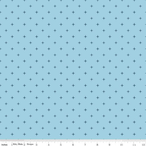 15" End of Bolt - CLEARANCE Wildwood Wander Compass C12436 Blue - Riley Blake Designs - Four-Point Stars Geometric - Quilting Cotton Fabric
