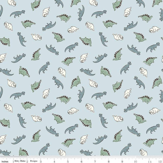 27" End of Bolt - Roar Mini Dinos C12462 Sky - Riley Blake Designs - Children's Dinosaurs Dinosaur - Quilting Cotton Fabric