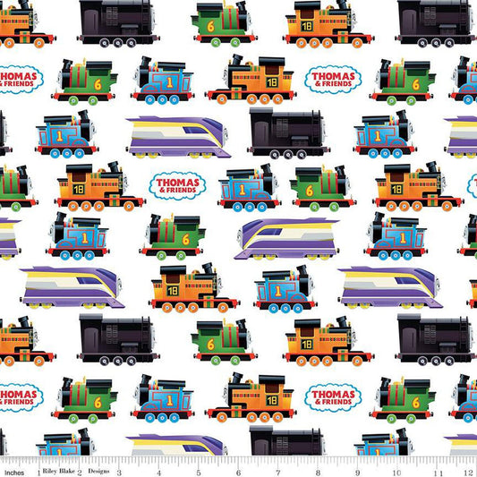 CLEARANCE Fat Quarter End of Bolt - Full Steam Ahead Thomas & Friends Engines White - Riley Blake DIGITALLY PRINTED Cotton Fabric - Licensed