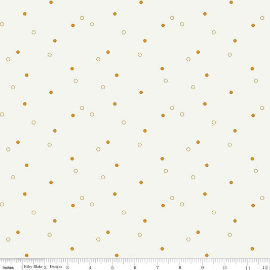12" End of Bolt Piece Daisy Fields Scattered SC12488 Sand Dollar SPARKLE Riley Blake Hexagons Antique Gold SPARKLE Quilting Cotton Fabric