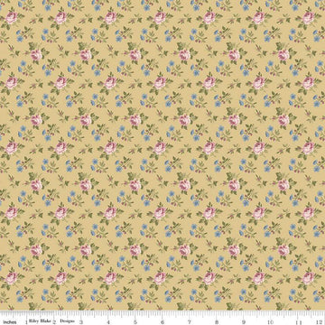 Fat Quarter End of Bolt - CLEARANCE Midnight Garden Rose Ditsy C12544 Dijon - Riley Blake - Floral Flowers Roses - Quilting Cotton Fabric