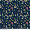 9" End of Bolt - Love You S'more Main C12140 Navy - Riley Blake - Camping Tents Boots Lanterns Canteens Campfires - Quilting Cotton Fabric
