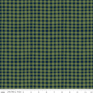 Fat Quarter End of Bolt - Love You S'more PRINTED Gingham C12143 Olive - Riley Blake - Camp Camping Checks - Quilting Cotton Fabric