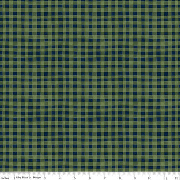 Fat Quarter End of Bolt - Love You S'more PRINTED Gingham C12143 Olive - Riley Blake - Camp Camping Checks - Quilting Cotton Fabric